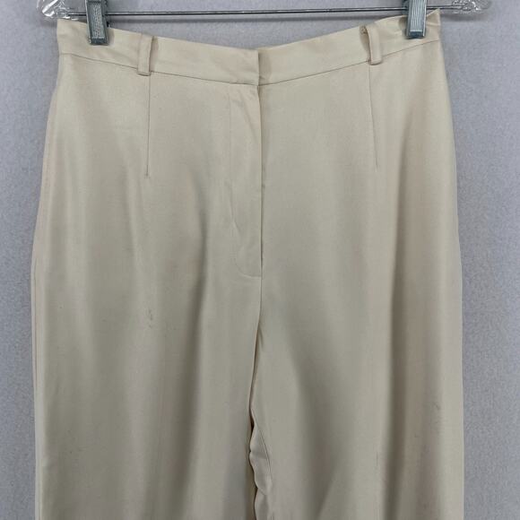 TALBOTS Pants 8P Petites Pure Silk Twill High Rise Dress Trousers Off White VTG - Picture 3 of 15